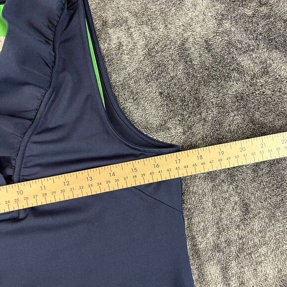 Gretchen Scott Ruffle Neck Blouse Navy Blue Sleeveless Coastal Women's XS - Picture 4 of 9